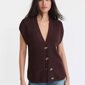 LOFT Chunky Knit Button-Front Vest in Deep Brown